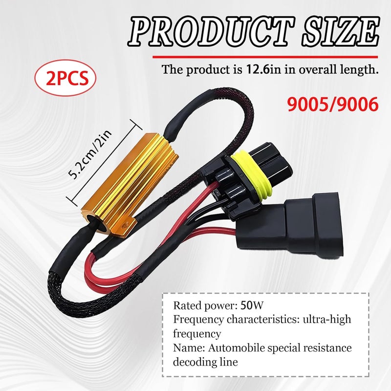 HULI 2Pcs 9005/9006 LED Load Resistor Kit 50W Headlight Bulb Relay Harness Adapter Anti Flicker Harness Resistor Kit for LED Lights,Fog Lights,Headlights(9005/9006) - Image 2